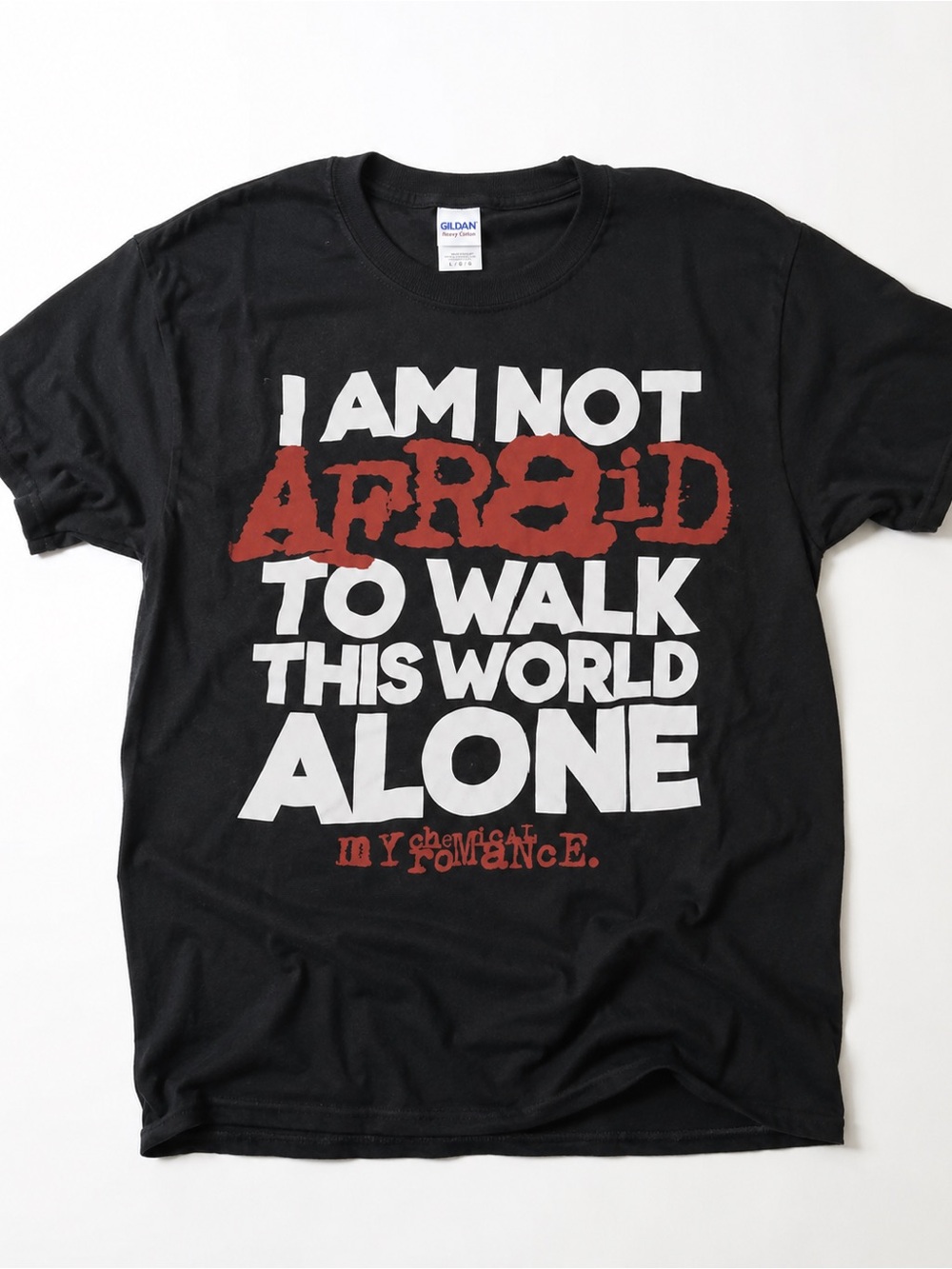 Gildan Black Graphic Print with White and Red Text